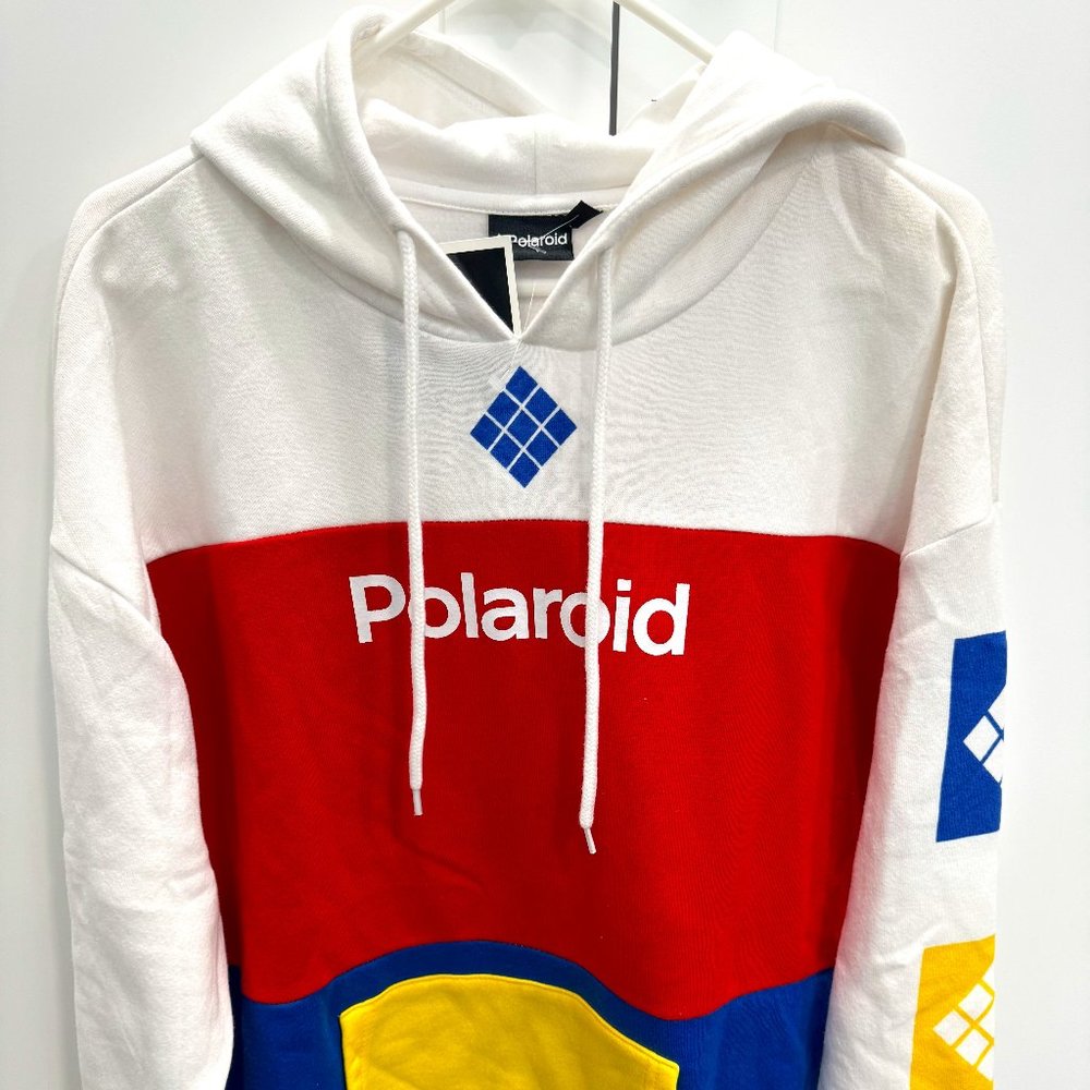 Polaroid Logo Supercolor Hoodie Pullover Sweatshirt Size Large White